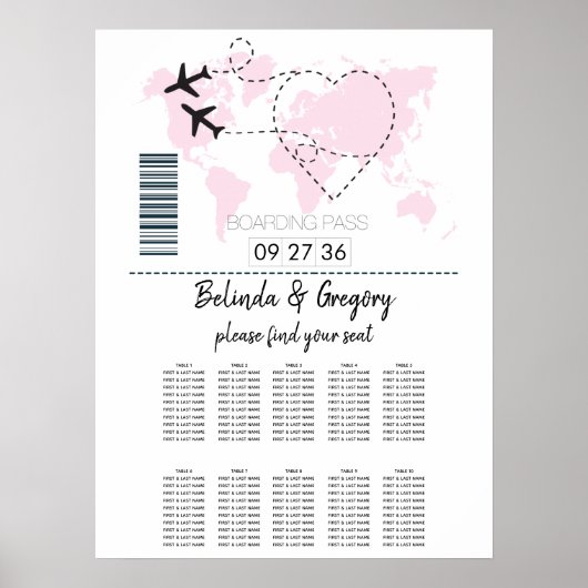 Poster Carte de siège Mariage de la carte d'embarquement (Devant)