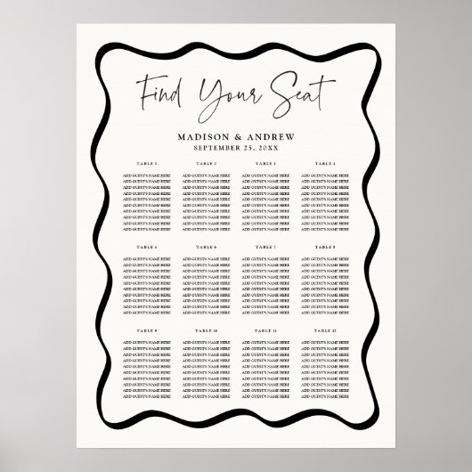 Poster Carte de siège Mariage de la crème Vavy moderne (Devant)