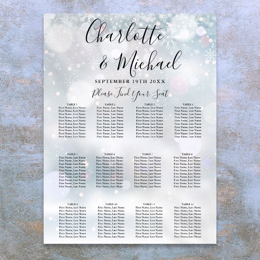 Poster Carte de siège Mariage des flocons d'hiver