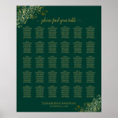 Poster Carte de siège Mariage Emerald Green Gold 30 Table (Devant)