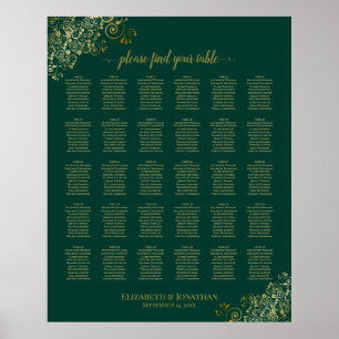 Poster Carte de siège Mariage Emerald Green Gold 30 Table