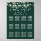 Poster Carte de siège Mariage Emerald Green String Lights (Devant)