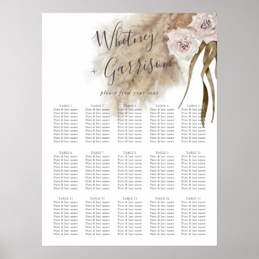 Poster Carte de siège Mariage en laiton Boho Pampas (Devant)