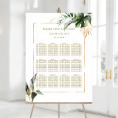 Poster Carte de siège Mariage en or de feuillage tropical