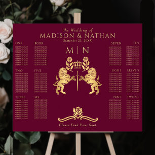 Poster Carte de siège Mariage en or Red Royal Lion