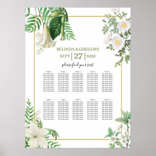 Poster Carte de siège Mariage en or vert blanc