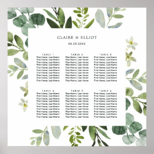 Poster Carte de siège Mariage Eucalyptus Green Foliage