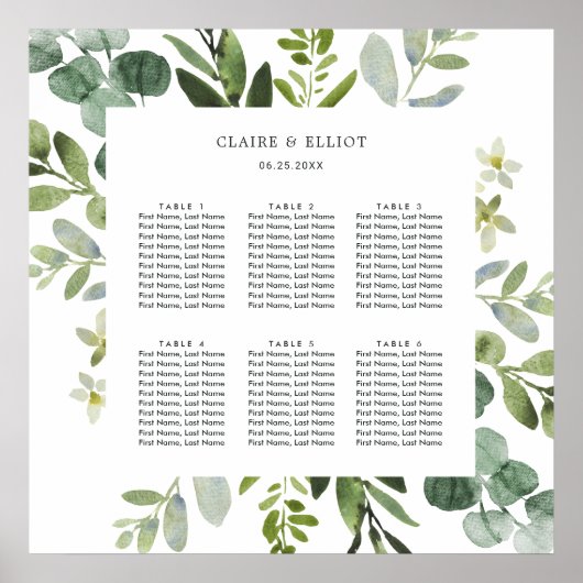 Poster Carte de siège Mariage Eucalyptus Green Foliage (Devant)