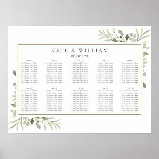 Poster Carte de siège Mariage Feuille  vert (Devant)