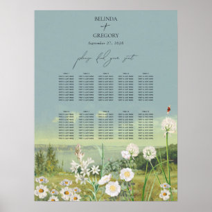 Poster Carte de siège Mariage Fleur sauvage aquarelle