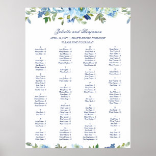 Poster Carte de siège Mariage floral Dusty Blue Navy
