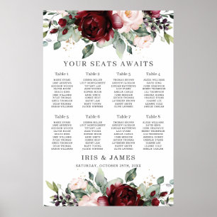 Poster Carte de siège Mariage floral rousse Rustique Bour