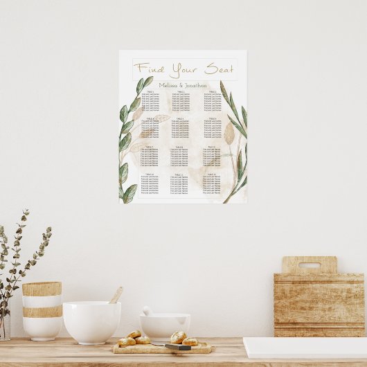Poster Carte de siège Mariage floral vert Gold Sage (Cuisine)