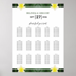 Poster Carte de siège Mariage Frangipani Jaune Plumeria