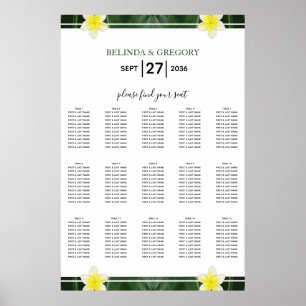 Poster Carte de siège Mariage Frangipani Jaune Plumeria