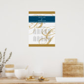 Poster Carte de siège Mariage Gold Blue Elegant Monogram (Cuisine)