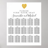 Poster Carte de siège Mariage Gold Foil Heart 15 tables (Devant)
