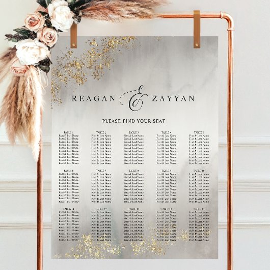 Poster Carte de siège Mariage gris Luxe Gold Flecks moder
