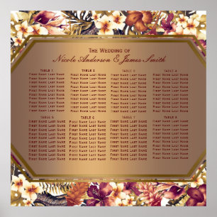Poster Carte de siège Mariage Hawaiian Golden Tropics
