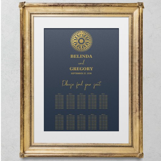 Poster Carte de siège Mariage mariage de la boussole Pass