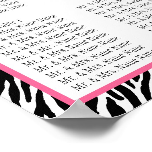 Poster Carte de siège Mariage modèle Zebra Rose (Coin)