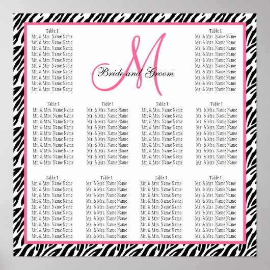 Poster Carte de siège Mariage modèle Zebra Rose (Devant)