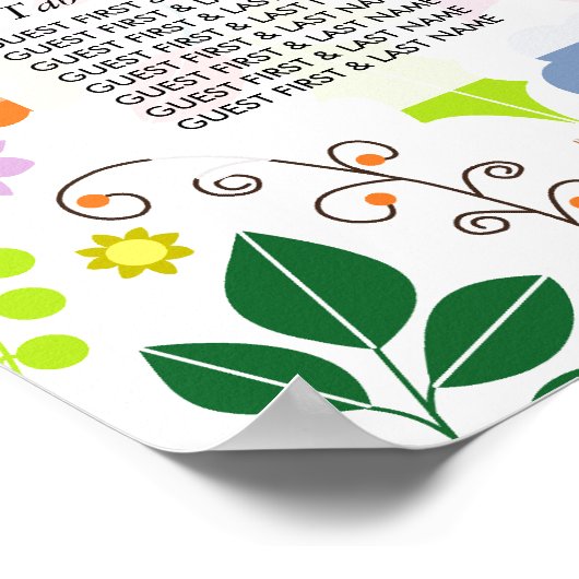 Poster Carte de siège Mariage moderne Boho Chic Floral (Coin)