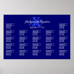 Poster Carte de siège Mariage Monogramme bleu marine