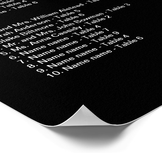 Poster Carte de siège Mariage Monogramme noir et blanc (Coin)