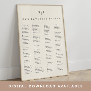 Poster Carte de siège Mariage Monogramme noir et écrin