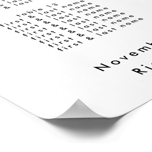 Poster Carte de siège Mariage noir blanc classique (Coin)