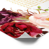 Poster Carte de siège Mariage or Floral Rouge Bourgogne (Coin)