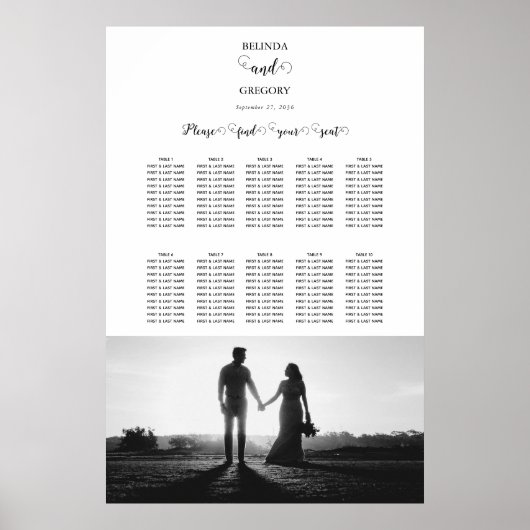 Poster Carte de siège Mariage photo en noir et blanc (Devant)