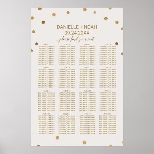 Poster Carte de siège Mariage Pois d'or (Devant)