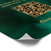 Poster Carte de siège mariage QR Emerald Green & Gold Sig (Coin)