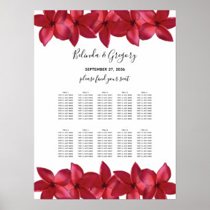 Poster Carte de siège Mariage Red Plumeria Frangipani