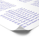 Poster Carte de siège Mariage Rose bleu romantique (Coin)