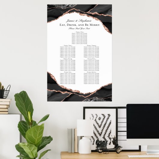 Poster Carte de siège Mariage rose Gold Black Agate (Bureau à domicile)
