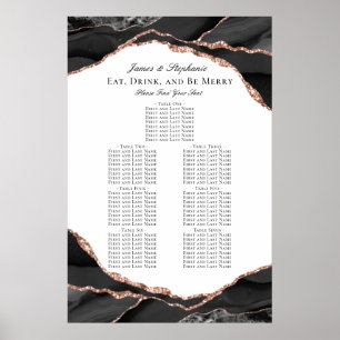 Poster Carte de siège Mariage rose Gold Black Agate