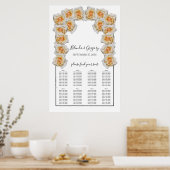 Poster Carte de siège Mariage Rose orange (Cuisine)