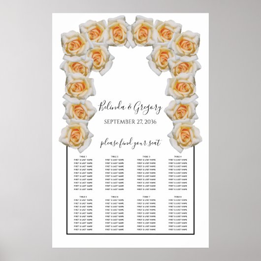 Poster Carte de siège Mariage Rose orange (Devant)