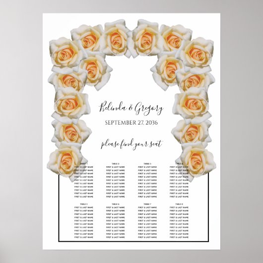 Poster Carte de siège Mariage Rose orange (Devant)