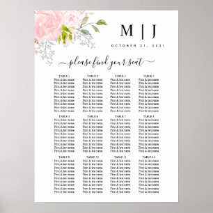 Poster Carte de siège Mariage rose rose Peony rose