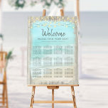 Poster Carte de siège Mariage Rustic Beach String<br><div class="desc">Aidez vos invités à trouver leur siège avec ce tableau de sièges à poster mariage,  avec un bel arrière - plan de plage d'aqua encadré de bois patiné rustique,  avec des lampes à cordes au sommet.</div>