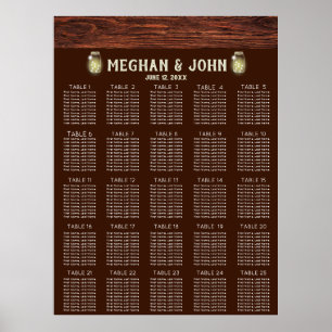 Poster Carte de siège Mariage Rustic Country Mason Lights