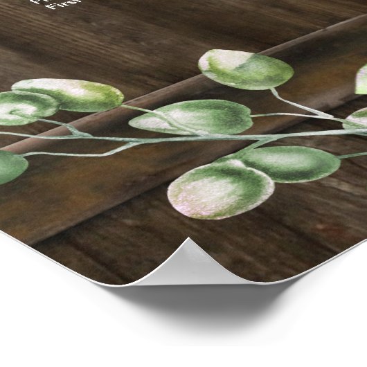 Poster Carte de siège Mariage rustique de verdure (Coin)