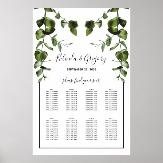 Poster Carte de siège Mariage Rustique Eucalyptus Feuille (Devant)