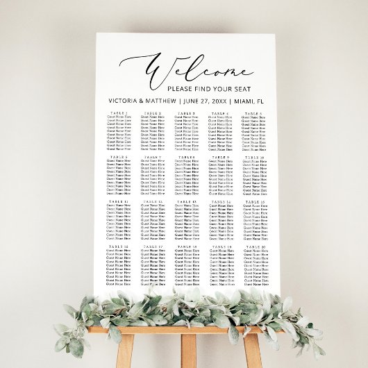 Poster Carte de siège Mariage simple et minimale