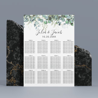 Poster Carte de siège Mariage simple Eucalyptus Greenery