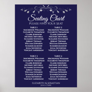 Poster Carte de siège Mariage simple Marine Blue 4 Table